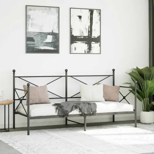 Dnevni krevet bez madraca crni 90x200 cm čelik - Crna 90 x 200 cm bez madraca na kotačićima Cijena