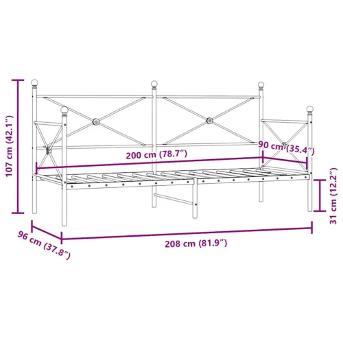 Dnevni krevet bez madraca crni 90x200 cm čelik - Crna 90 x 200 cm bez madraca na kotačićima Cijena