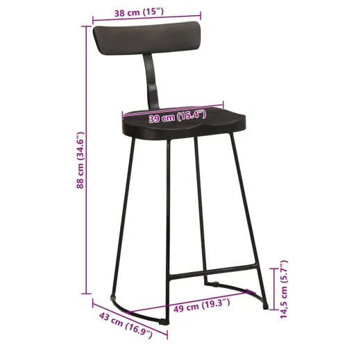 Barski stolci 2 kom crni 49x43x88 cm masivnog drva manga - Crna 49 x 43 x 88 cm masivno drvo manga Cijena