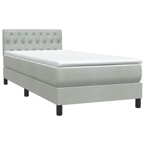Box Spring krevet s madracem svijetlo sivi 80x220 cm samt - Svjetlosiva 80 x 220 cm Dizajn s gumbima Svjetlosiva Cijena