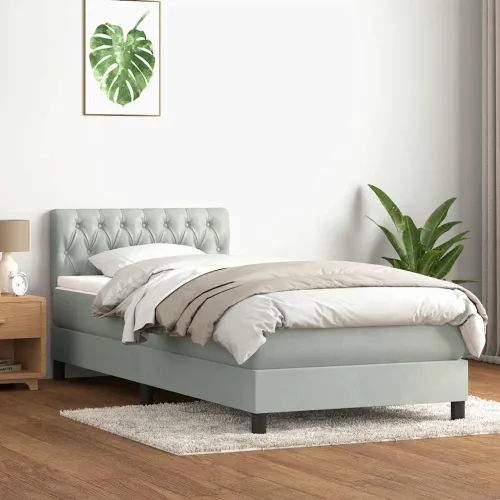 Box Spring krevet s madracem svijetlo sivi 80x220 cm samt - Svjetlosiva 80 x 220 cm Dizajn s gumbima Svjetlosiva Cijena