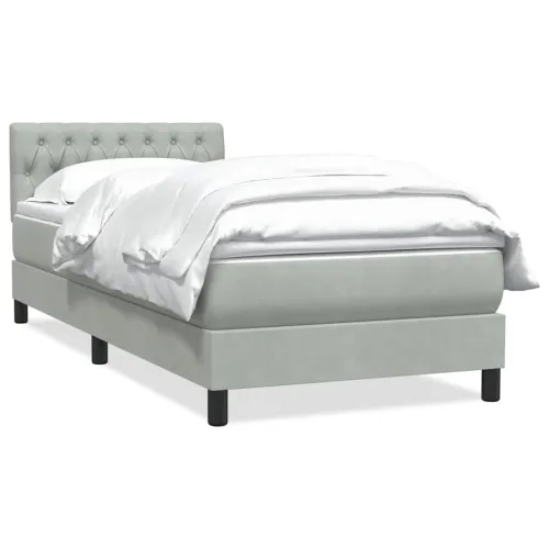 Box Spring krevet s madracem svijetlo sivi 80x220 cm samt - Svjetlosiva 80 x 220 cm Dizajn s gumbima Svjetlosiva Cijena