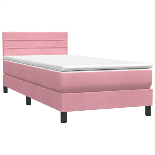 Box Spring krevet s madracem i LED ružičasti 90x210 cm samt - Ružičasta 90 x 210 cm vodoravne pruge Ružičasta Cijena