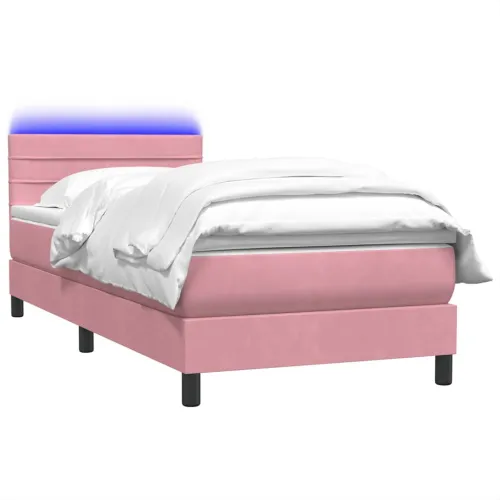 Box Spring krevet s madracem i LED ružičasti 90x210 cm samt - Ružičasta 90 x 210 cm vodoravne pruge Ružičasta Cijena