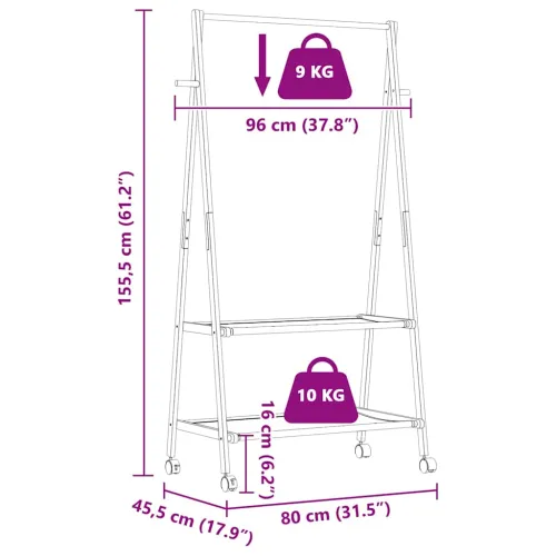 Stalak za odjeću s policama i kotačima 96x45,5x155,5 cm bambusa - 96 cm tkanina s kotačima Cijena