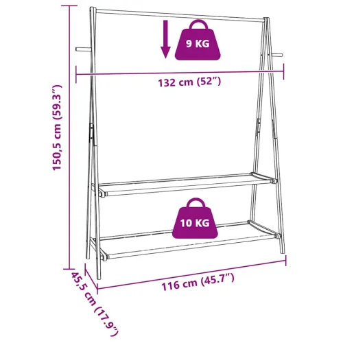 Stalak za odjeću s policama 132x45,5x150,5 cm od bambusa - 132 cm tkanina bez kotača Cijena