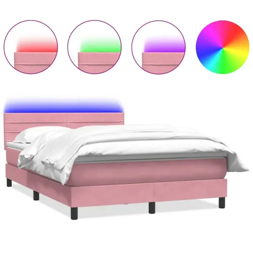 Box Spring krevet s madracem i LED ružičasti 140x220 cm baršun - Ružičasta 140 x 220 cm vodoravne pruge Cijena