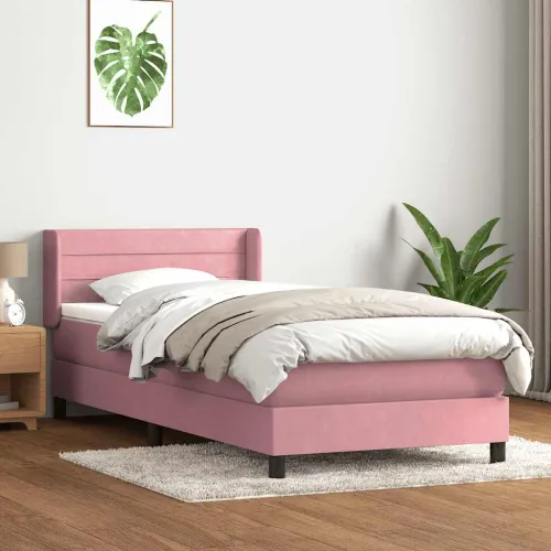 Box Spring krevet s madracem ružičasti 90x210 cm samt - Ružičasta 90 x 210 cm vodoravne pruge Ružičasta Cijena