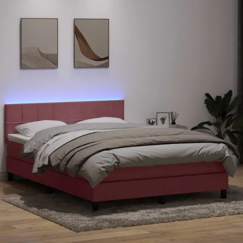 Box Spring krevet s madracem i LED ružičasti 140x220 cm baršun - Ružičasta 140 x 220 cm Blok s kvadratima Cijena