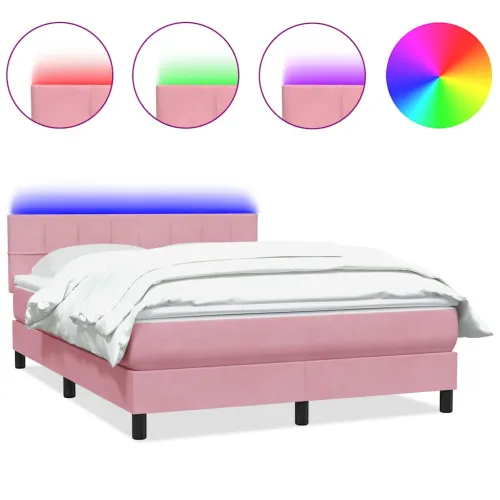 Box Spring krevet s madracem i LED ružičasti 140x220 cm baršun - Ružičasta 140 x 220 cm Blok s kvadratima Cijena