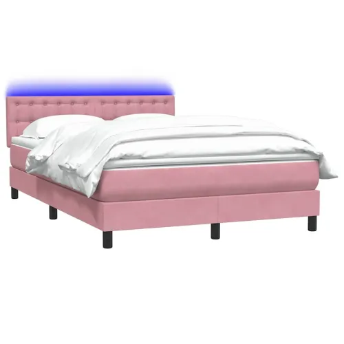Box Spring krevet s madracem i LED ružičasti 140x220 cm baršun - Ružičasta 140 x 220 cm gumbi Ružičasta Cijena