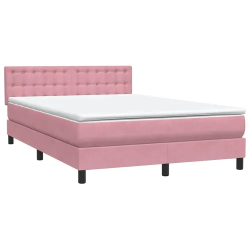 Box Spring krevet s madracem i LED ružičasti 140x220 cm baršun - Ružičasta 140 x 220 cm gumbi Ružičasta Cijena