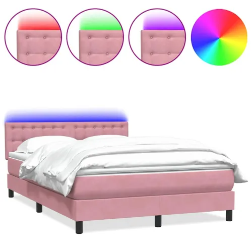 Box Spring krevet s madracem i LED ružičasti 140x220 cm baršun - Ružičasta 140 x 220 cm gumbi Ružičasta Cijena