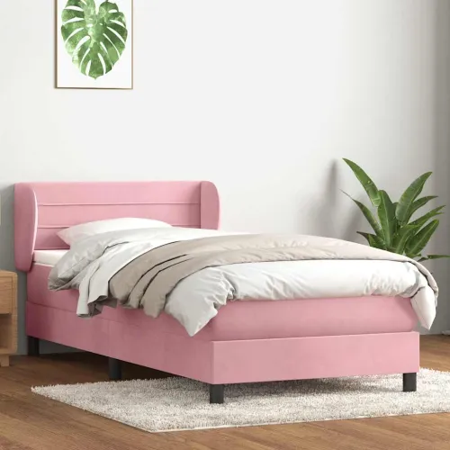 Box Spring krevet s madracem ružičasti 90x210 cm samt - Ružičasta 90 x 210 cm vodoravne pruge Ružičasta Cijena