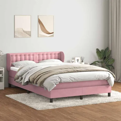 Box Spring krevet s madracem ružičasti 140x220 cm baršun - Ružičasta 140 x 220 cm gumbi Ružičasta Cijena