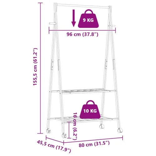 Stalak za odjeću s policama i kotačima 96x45,5x155,5 cm bambusa - 96 cm bambus s kotačima Cijena