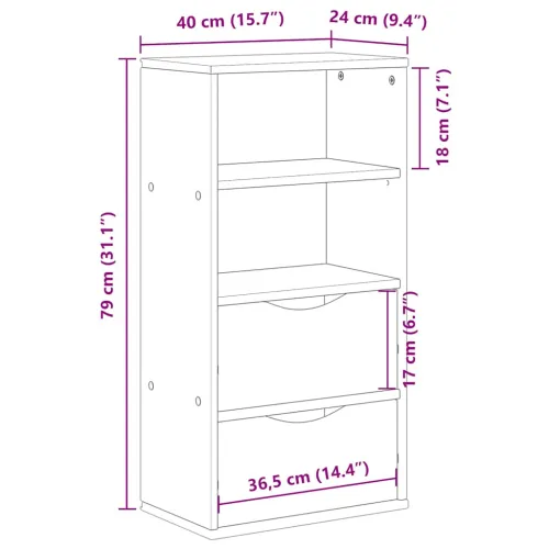 Bočni ormarić s ladicama ODDA bijeli 40x24x79 cm puno drvo bor - Bijela 1 s 2 ladice Bijela Cijena