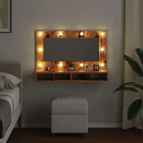 Ormar s ogledalom i LED-om Staro drvo 90x31,5x62 cm - Staro drvo Cijena