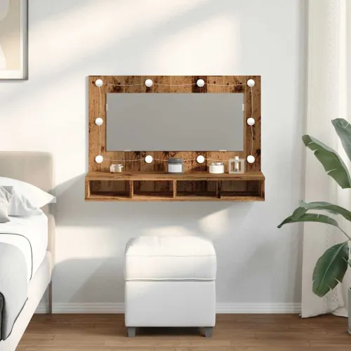 Ormar s ogledalom i LED-om Staro drvo 90x31,5x62 cm - Staro drvo Cijena