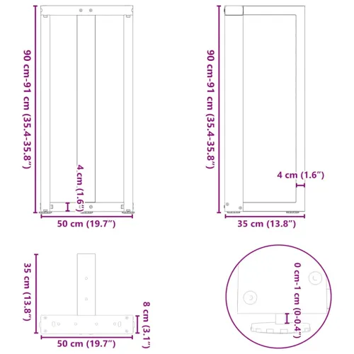 Noge za barski stol T-oblika 2 kom Bijele 50x35x(90-91) cm Čelik - Bijela 50 x 35 x (90-91) cm Cijena