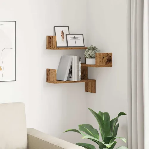 Zidna kutna polica staro drvo 40x40x49,5 cm konstruirano drvo - Staro drvo 1 Cijena