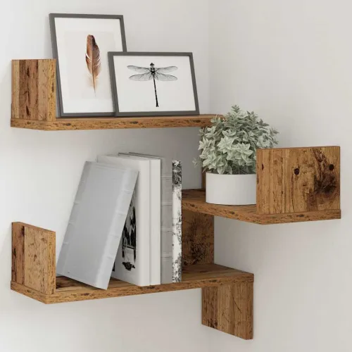 Zidna kutna polica staro drvo 40x40x49,5 cm konstruirano drvo - Staro drvo 1 Cijena