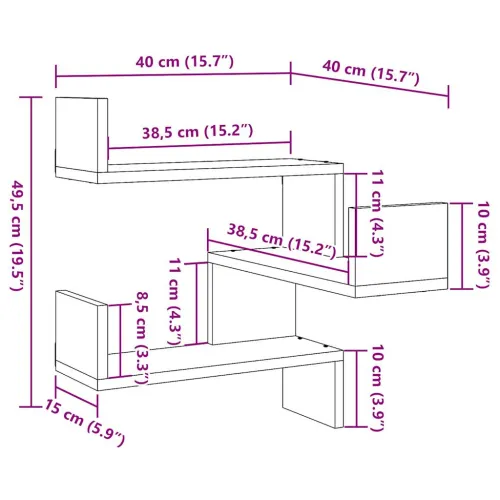 Zidna kutna polica staro drvo 40x40x49,5 cm konstruirano drvo - Staro drvo 1 Cijena
