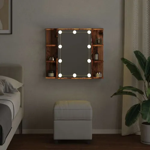 Ormar s ogledalom i LED-om Staro drvo 70x16,5x60 cm - Staro drvo Cijena