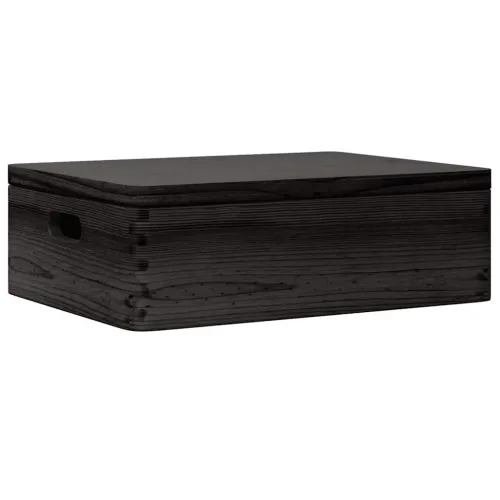 Drvena kutija poklopcem ručkama crna 40x30x13 cm puno drvo bor - Crna 40 x 30 x 13 cm s poklopcem i ručkama Cijena