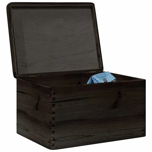 Drvena kutija s poklopcem crna 40x30x23 cm puno drvo bor - Crna 40 x 30 x 23 cm s poklopcem Cijena