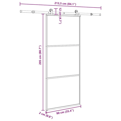 Klizna vrata s priborom 90 x 205 cm od ESG stakla i aluminija - 90 x 205 cm (213.5 cm) 2 vodoravne šipke Cijena