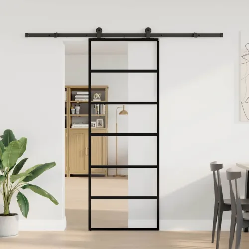 Klizna vrata s priborom 76 x 205 cm od ESG stakla i aluminija - 76 x 205 cm (213.5 cm) 5 vodoravnih šipki Cijena