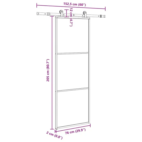 Klizna vrata s priborom 76 x 205 cm od ESG stakla i aluminija - 76 x 205 cm (152.5 cm) 2 vodoravne šipke Cijena