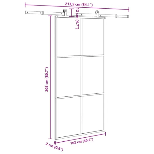 Klizna vrata s okovom 102x205 cm ESG staklo i aluminij - 102 x 205 cm (213.5 cm) Rešetke 3 x 2 Cijena