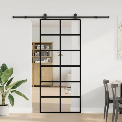 Klizna vrata s priborom 90 x 205 cm od ESG stakla i aluminija - 90 x 205 cm (213.5 cm) Rešetke 6 x 2 Cijena