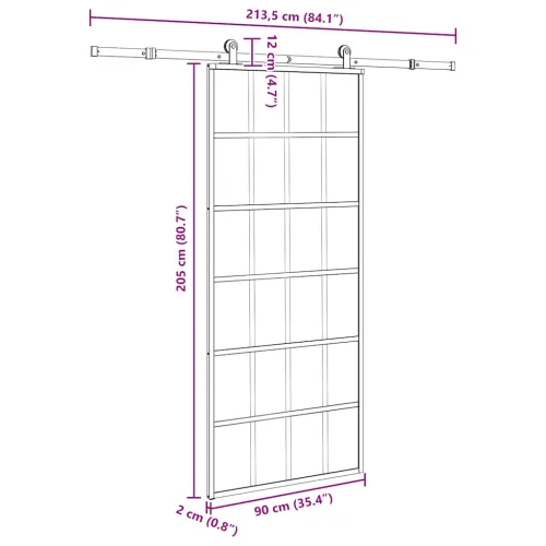 Klizna vrata s priborom 90 x 205 cm od ESG stakla i aluminija - 90 x 205 cm (213.5 cm) Rešetke 6 x 4 Cijena