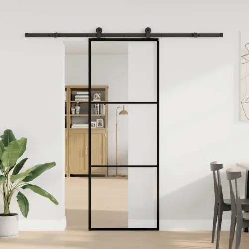 Klizna vrata s priborom 76 x 205 cm od ESG stakla i aluminija - 76 x 205 cm (213.5 cm) 2 vodoravne šipke Cijena