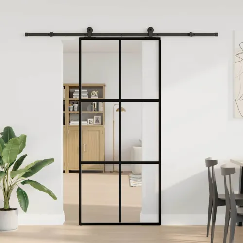 Klizna vrata s priborom 90 x 205 cm od ESG stakla i aluminija - 90 x 205 cm (213.5 cm) Rešetke 3 x 2 Cijena