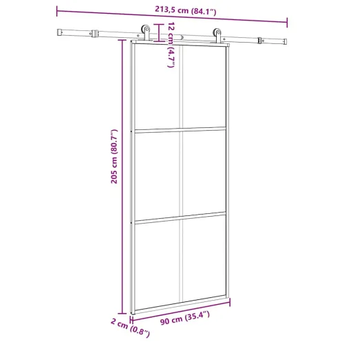 Klizna vrata s priborom 90 x 205 cm od ESG stakla i aluminija - 90 x 205 cm (213.5 cm) Rešetke 3 x 2 Cijena