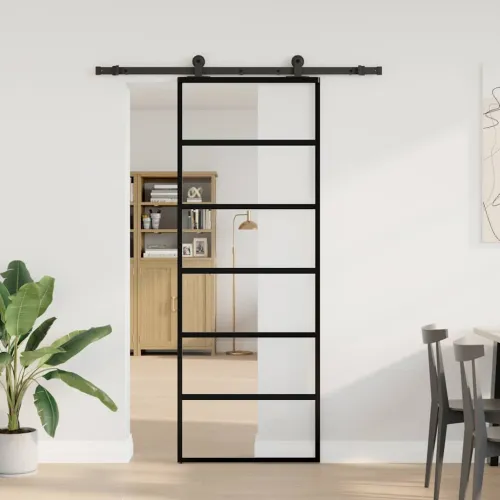 Klizna vrata s priborom 76 x 205 cm od ESG stakla i aluminija - 76 x 205 cm (152.5 cm) 5 vodoravnih šipki Cijena