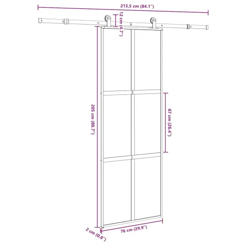 Klizna vrata s priborom 76 x 205 cm kaljeno staklo i aluminij - 76 x 205 cm (213.5 cm) matt and transparent matt and transparent Cijena