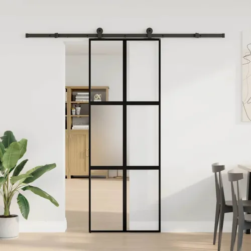 Klizna vrata s priborom 76 x 205 cm kaljeno staklo i aluminij - 76 x 205 cm (213.5 cm) matt and transparent matt and transparent Cijena