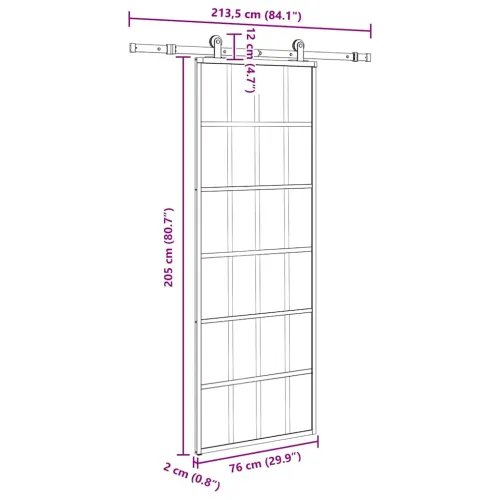 Klizna vrata s priborom 76 x 205 cm od ESG stakla i aluminija - 76 x 205 cm (213.5 cm) Rešetke 6 x 4 Cijena