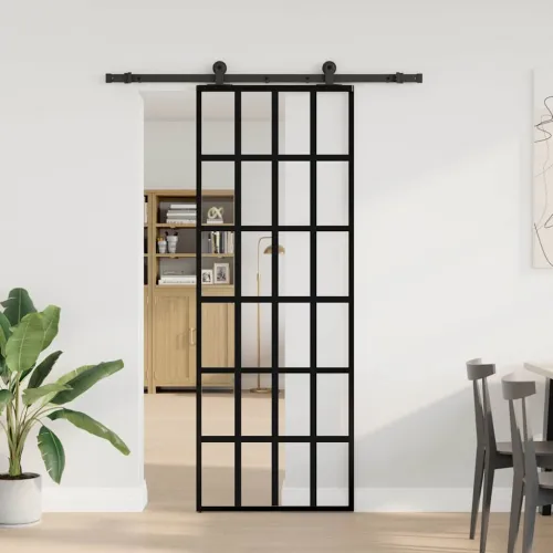 Klizna vrata s priborom 76 x 205 cm od ESG stakla i aluminija - 76 x 205 cm (213.5 cm) Rešetke 6 x 4 Cijena