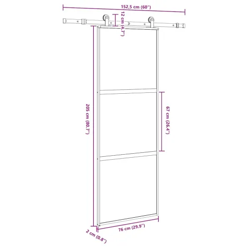 Klizna vrata s priborom 76 x 205 cm kaljeno staklo i aluminij - 76 x 205 cm (152.5 cm) matt and transparent matt and transparent Cijena
