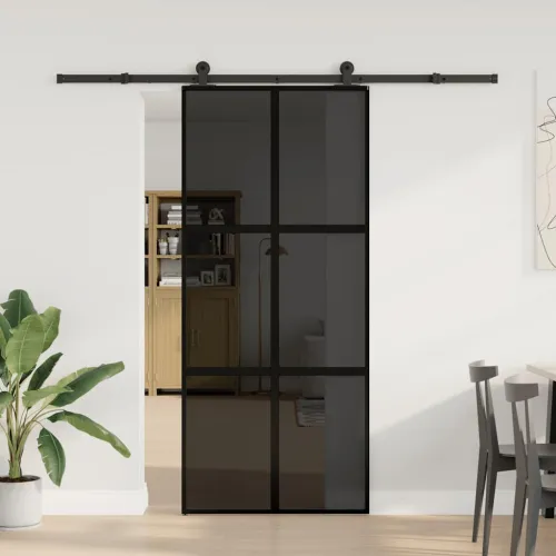 Klizna vrata s priborom 90 x 205 cmkaljeno staklo i aluminij - 90 x 205 cm (213.5 cm) Tamna prozirna Tamna prozirna Cijena
