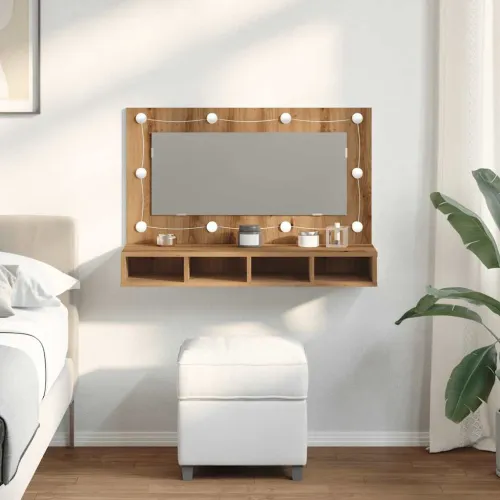 Ormarić s ogledalom i LED zaslonom Artisan hrast 90x31,5x62 cm - Hrast artisan Cijena