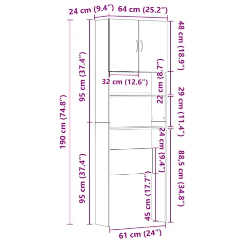 Ormar za perilicu bijeli 64x24x190 cm izrađeno drvo - Bijela 1 Bijela Cijena