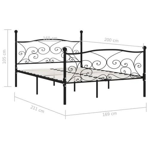 Okvir za krevet s podnicama crni metalni 160 x 200 cm - Crna 160 x 200 cm Crna 160 x 200 cm Cijena