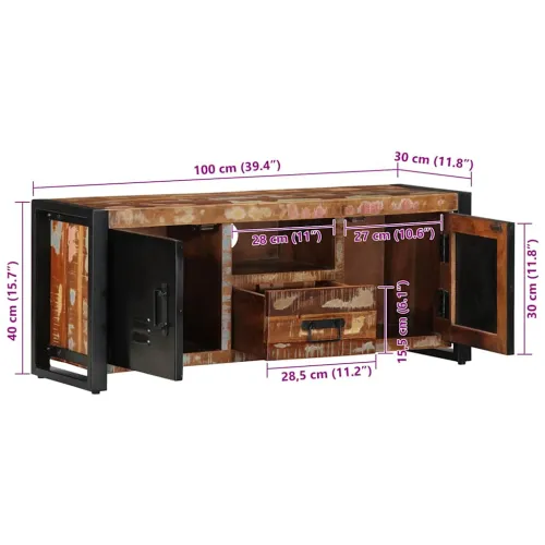 TV ormarić 100x30x40 cm Obrađeno puno drvo - Crna i smeđa 1 masivno obnovljeno drvo Cijena